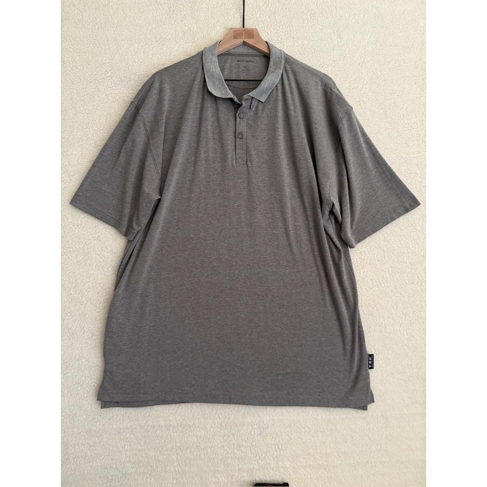 SCOTTeVEST Polo Shirt Mens XL Gray TEC Travel Hidden Zip Pocket Stretch Jersey